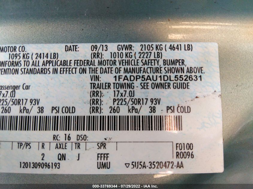 2013 FORD C-MAX HYBRID SE 1FADP5AU1DL552631