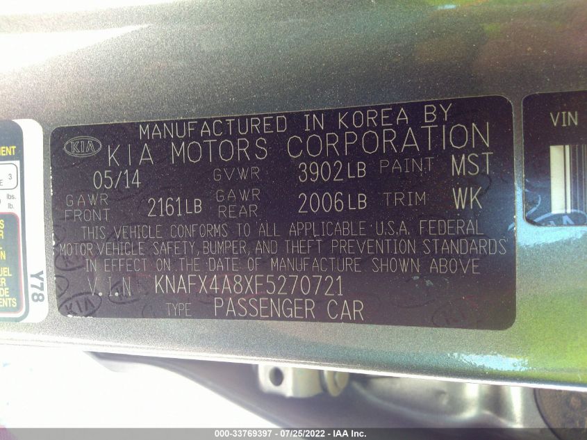 2015 KIA FORTE EX KNAFX4A8XF5270721