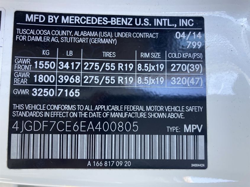 2014 MERCEDES-BENZ GL-CLASS GL 450 4JGDF7CE6EA400805