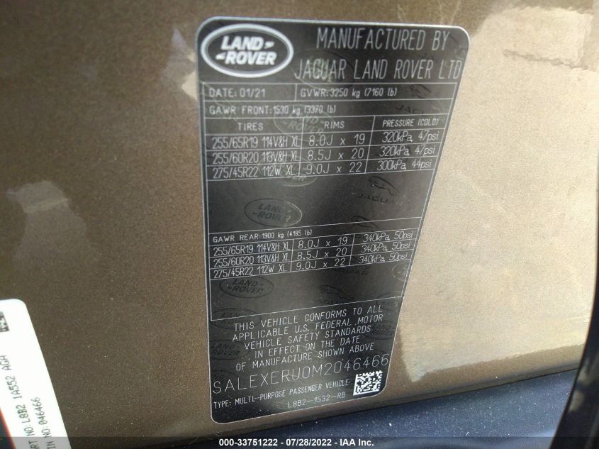 2021 LAND ROVER DEFENDER 110 X SALEXERU0M2046466