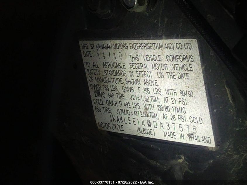 2011 KAWASAKI KL650 E JKAKLEE14BDA37575