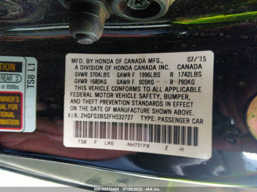 2015 HONDA CIVIC COUPE LX 2HGFG3B52FH532727