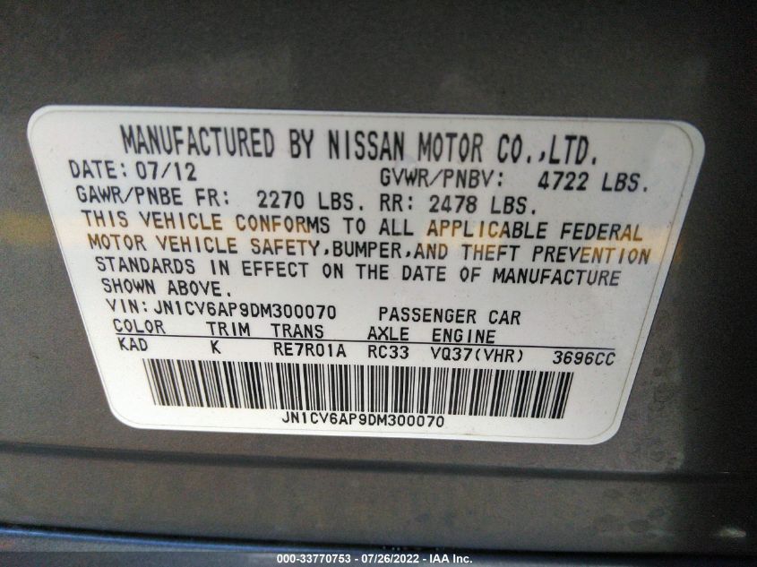 2013 INFINITI G37 SEDAN JOURNEY JN1CV6AP9DM300070
