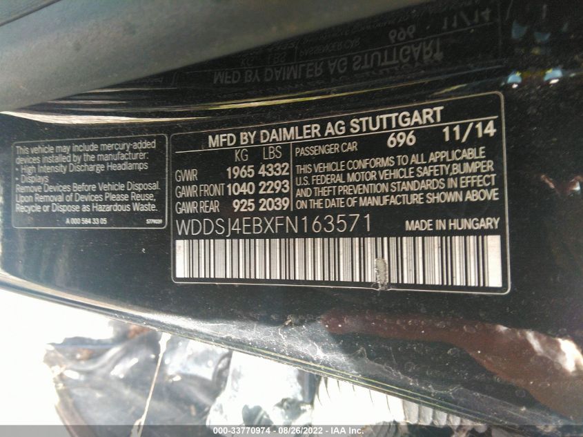 2015 MERCEDES-BENZ CLA-CLASS CLA 250 WDDSJ4EBXFN163571