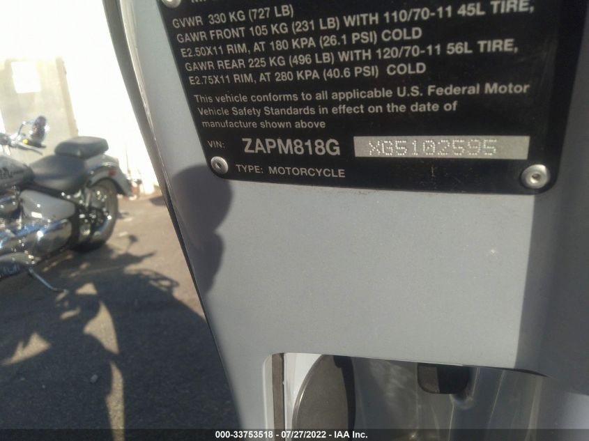 2016 VESPA SPRINT 150 3V ZAPM818GXG5102595