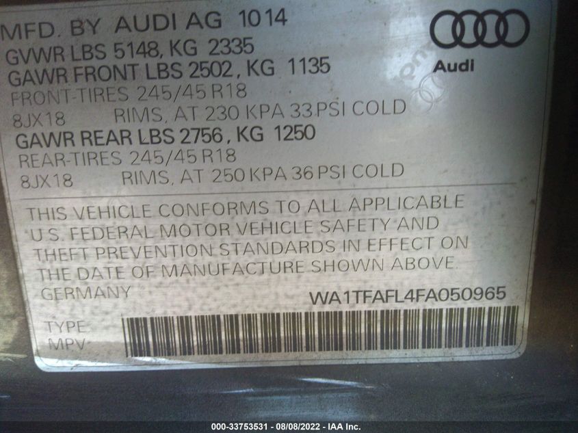 2015 AUDI ALLROAD PREMIUM WA1TFAFL4FA050965