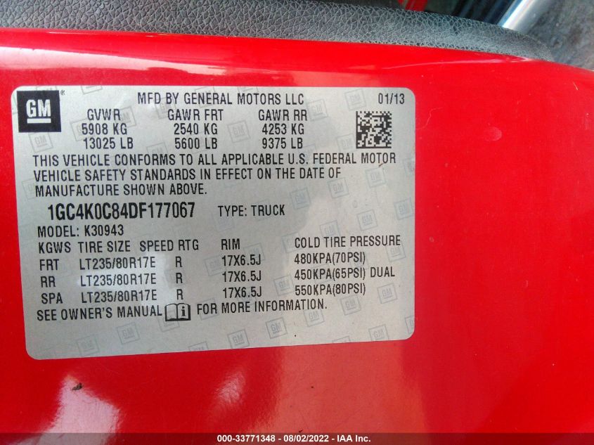 2013 CHEVROLET SILVERADO 3500HD LT 1GC4K0C84DF177067