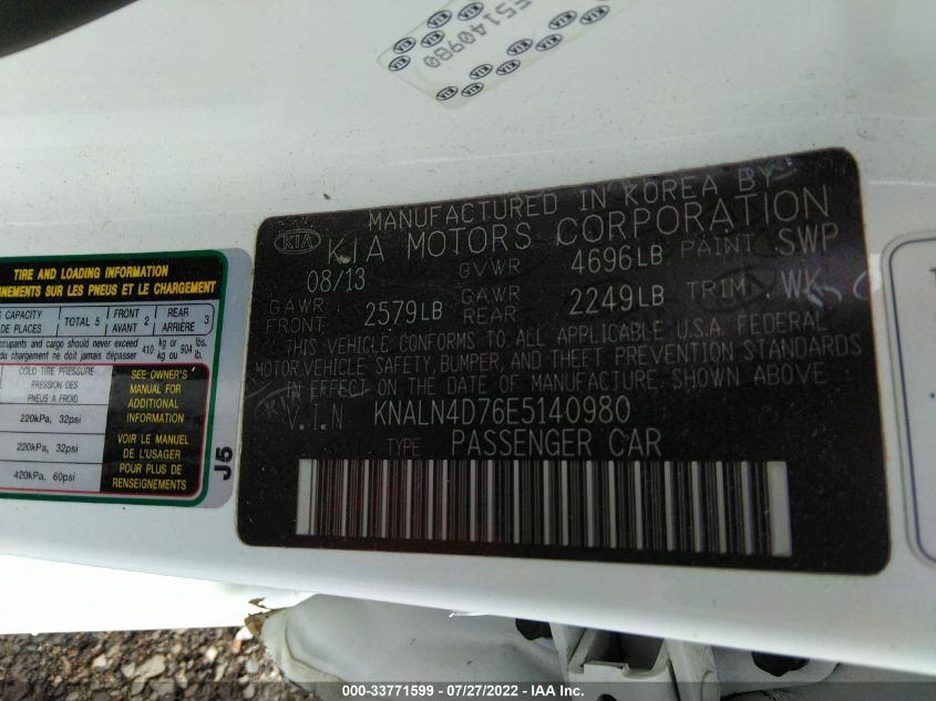 2014 KIA CADENZA PREMIUM KNALN4D76E5140980
