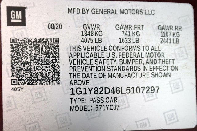 2020 CHEVROLET CORVETTE STINGRAY 3LT 1G1Y82D46L5107297