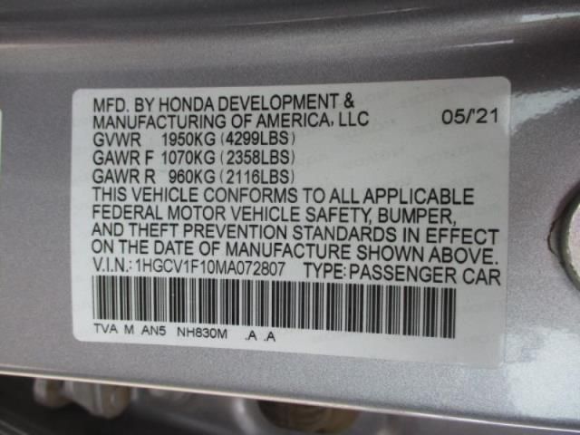 2021 HONDA ACCORD LX 1HGCV1F10MA072807