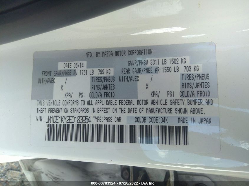 2014 MAZDA MAZDA2 SPORT JM1DE1KY2E0183954