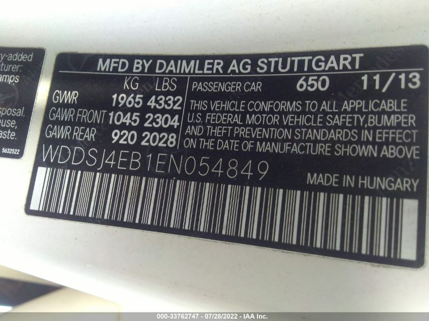 2014 MERCEDES-BENZ CLA 250 - WDDSJ4EB1EN054849