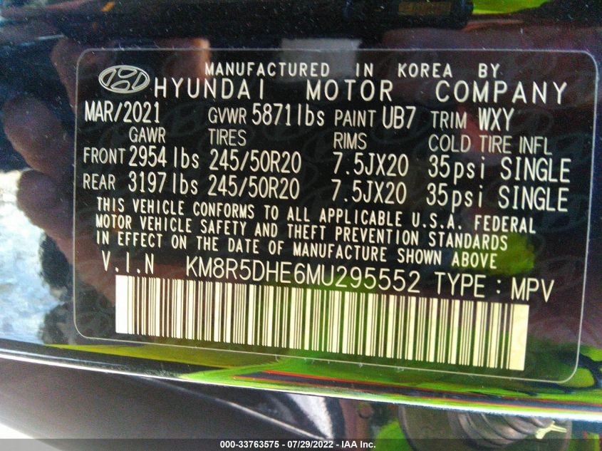 2021 HYUNDAI PALISADE LIMITED KM8R5DHE6MU295552