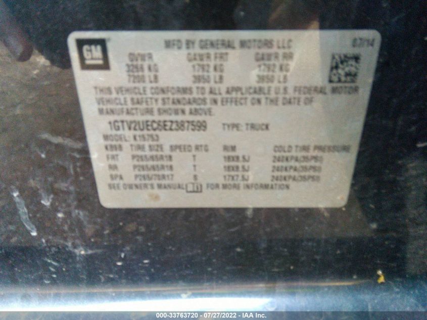 2014 GMC SIERRA K1500 SLE 1GTV2UEC6EZ387599
