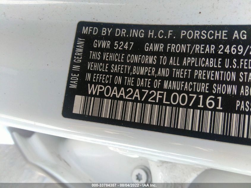 2015 PORSCHE PANAMERA WP0AA2A72FL007161