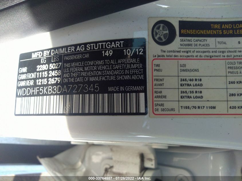 2013 MERCEDES-BENZ E 350 WDDHF5KB3DA727345