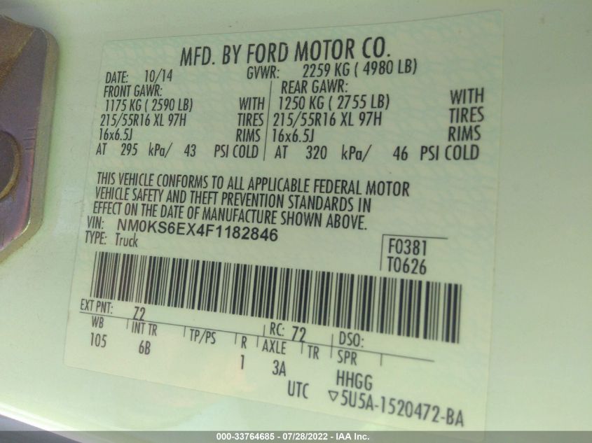 2015 FORD TRANSIT CONNECT XL NM0KS6EX4F1182846