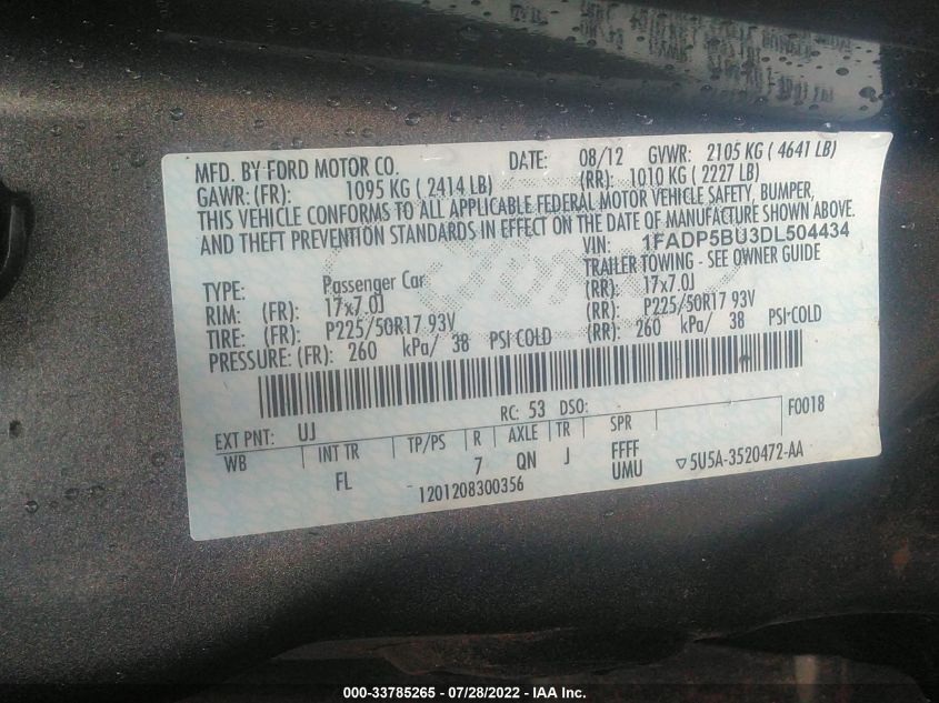 2013 FORD C-MAX HYBRID SEL 1FADP5BU3DL504434