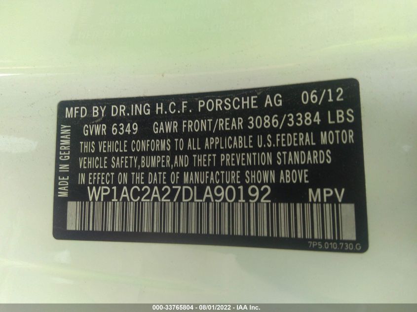 2013 PORSCHE CAYENNE TURBO WP1AC2A27DLA90192