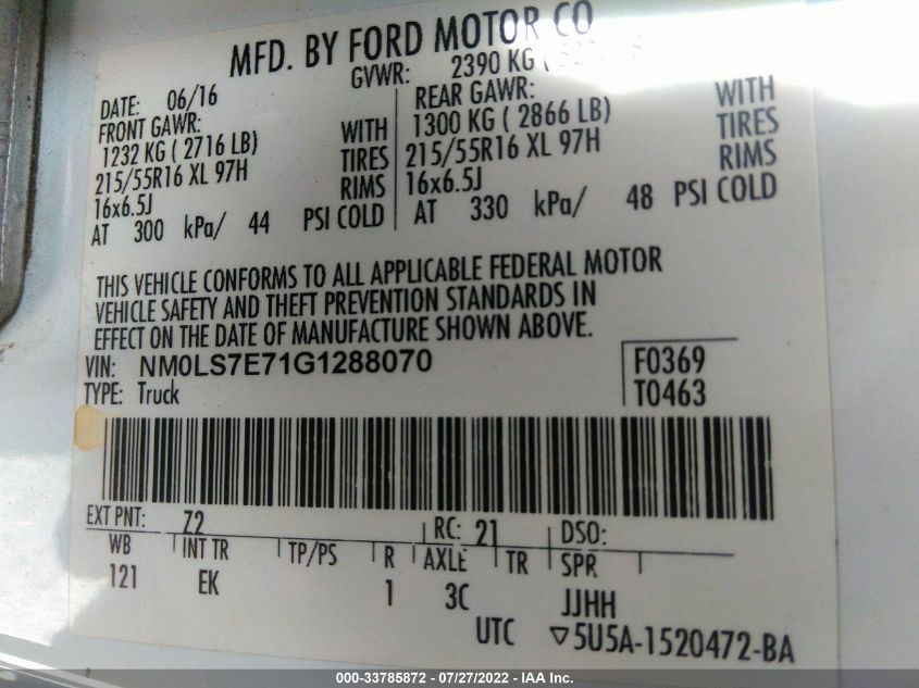 2016 FORD TRANSIT CONNECT XL NM0LS7E71G1288070