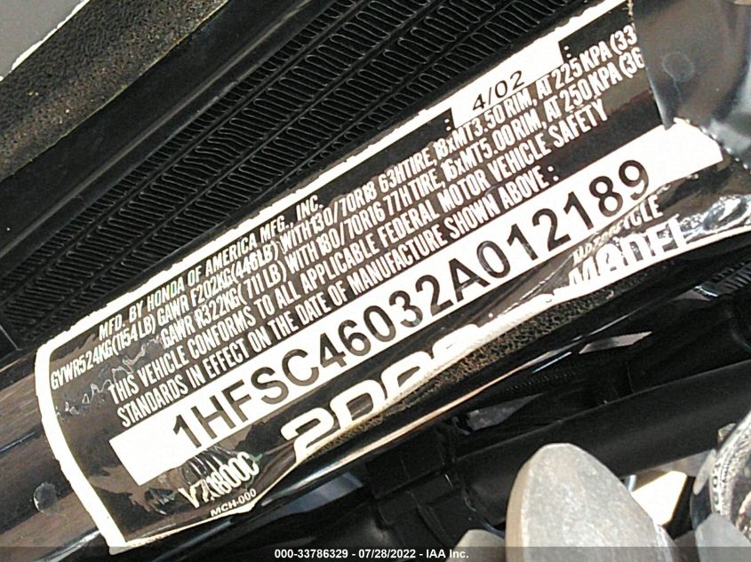 2002 HONDA VTX1800 C 1HFSC46032A012189