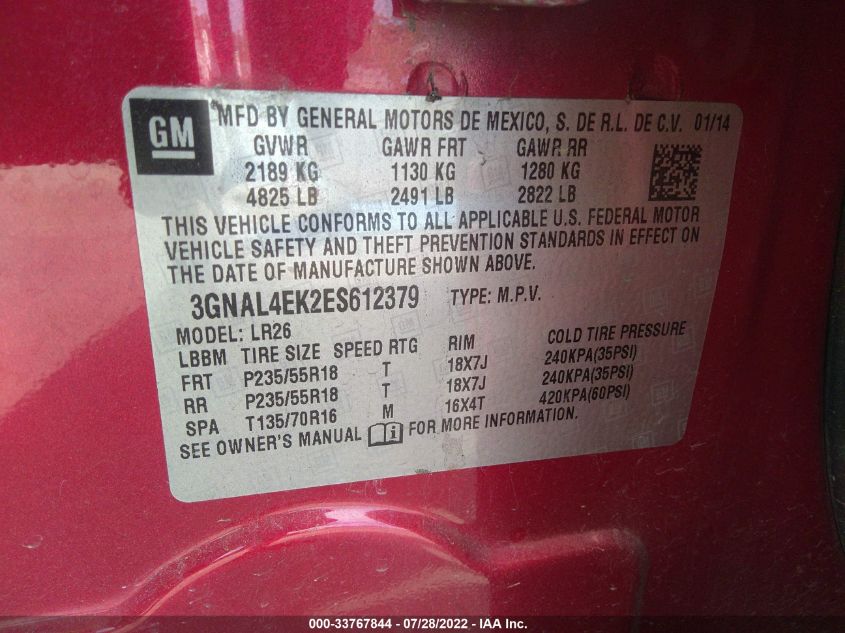 2014 CHEVROLET CAPTIVA SPORT FLEET LTZ 3GNAL4EK2ES612379