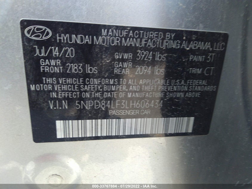 VIN 5NPD84LF3LH606434 2020 HYUNDAI ELANTRA VALUE EDITION