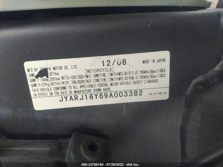 2009 YAMAHA YZFR6 C JYARJ16Y69A003382