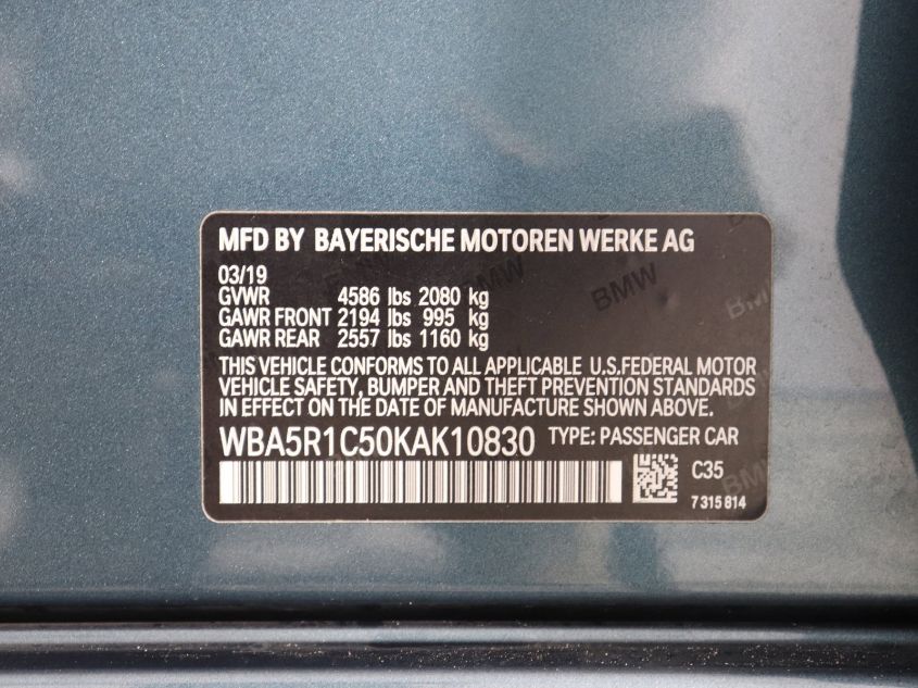 2019 BMW 330I WBA5R1C50KAK10830