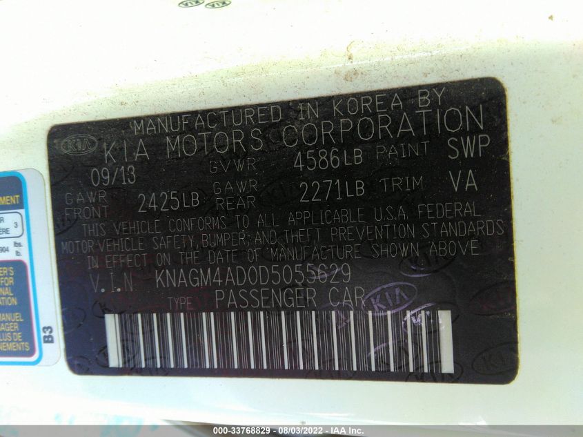 2013 KIA OPTIMA HYBRID LX KNAGM4AD0D5055629