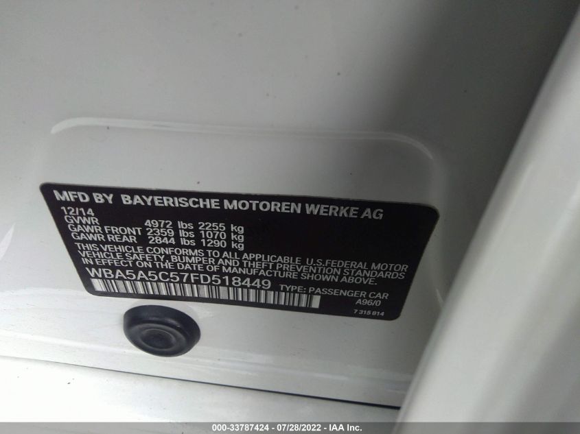 2015 BMW 528I WBA5C57FD518449