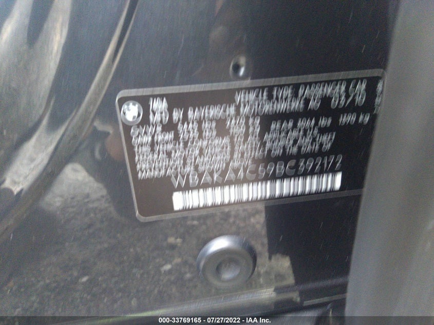 2011 BMW 740I VIN: WBAKA4C59BC392172