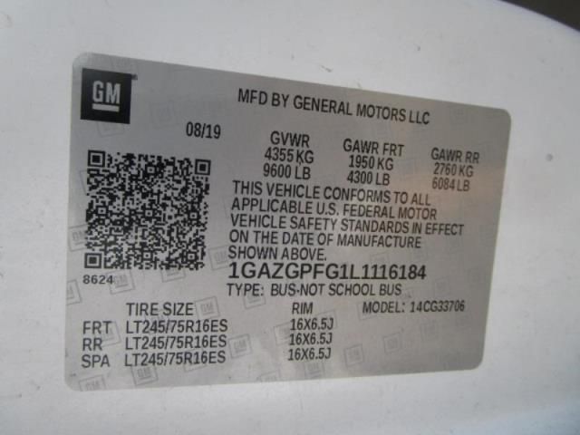 2020 CHEVROLET EXPRESS PASSENGER LT 1GAZGPFG1L1116184