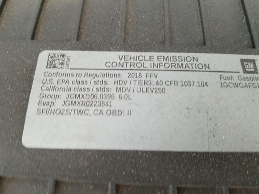 2018 CHEVROLET EXPRESS CARGO VAN 1GCWGAFGXJ1905261