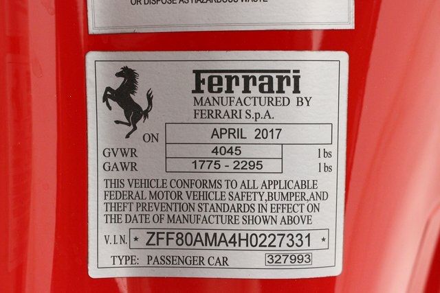 2017 FERRARI 488 SPIDER ZFF80AMA4H0227331