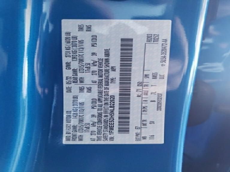 2022 FORD BRONCO BASE/BIG BEND 1FMEE5DH5NLB22620