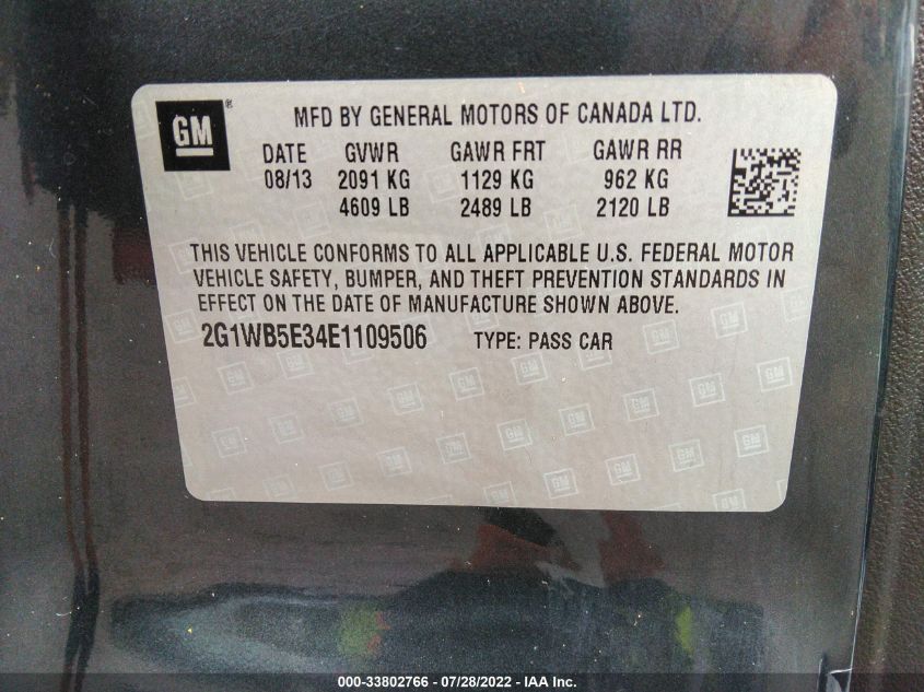 2014 CHEVROLET IMPALA LIMITED LT 2G1WB5E34E1109506