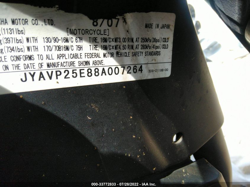 2008 YAMAHA XVS1300 CT JYAVP25E88A007264