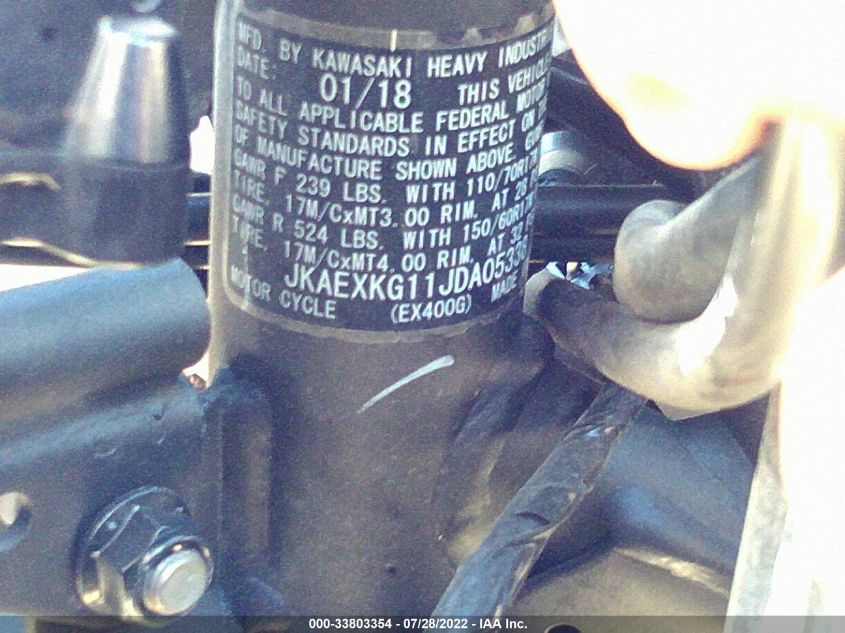 2018 KAWASAKI EX400 JKAEXKG11JDA05338