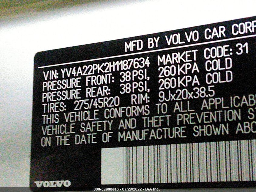 2017 VOLVO XC90 MOMENTUM YV4A22PK2H1187634