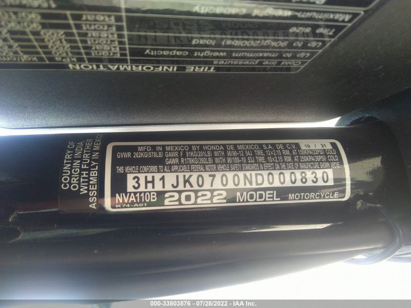 2022 HONDA NVA110 B 3H1JK0700ND000830