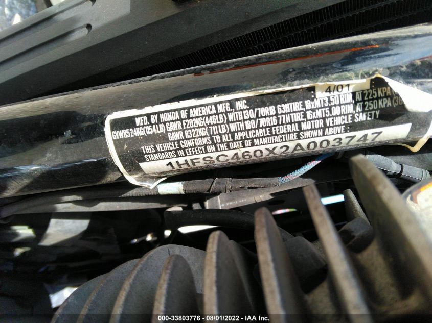 2002 HONDA VTX1800 C 1HFSC460X2A003747