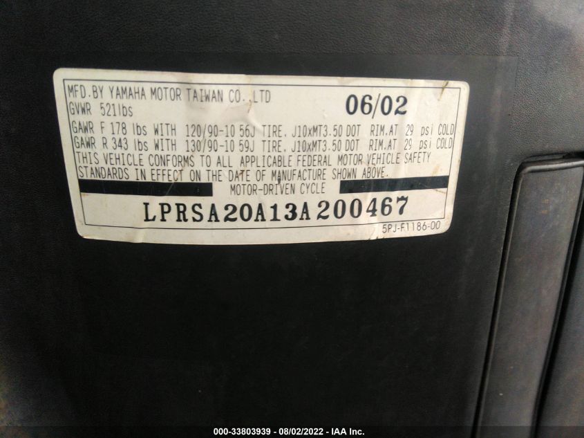 2003 YAMAHA YW50 AP ZUMA LPRSA20A13A200467