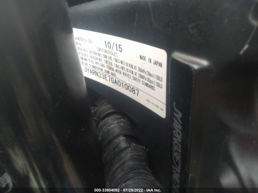 2016 YAMAHA FZ09 JYARN33E7GA010087