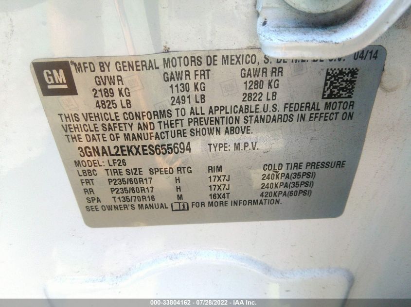 2014 CHEVROLET CAPTIVA SPORT FLEET LS 3GNAL2EKXES655694