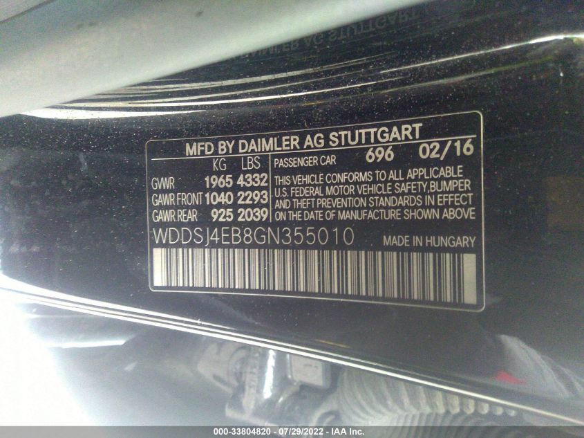 2016 MERCEDES-BENZ CLA CLA 250 WDDSJ4EB8GN355010