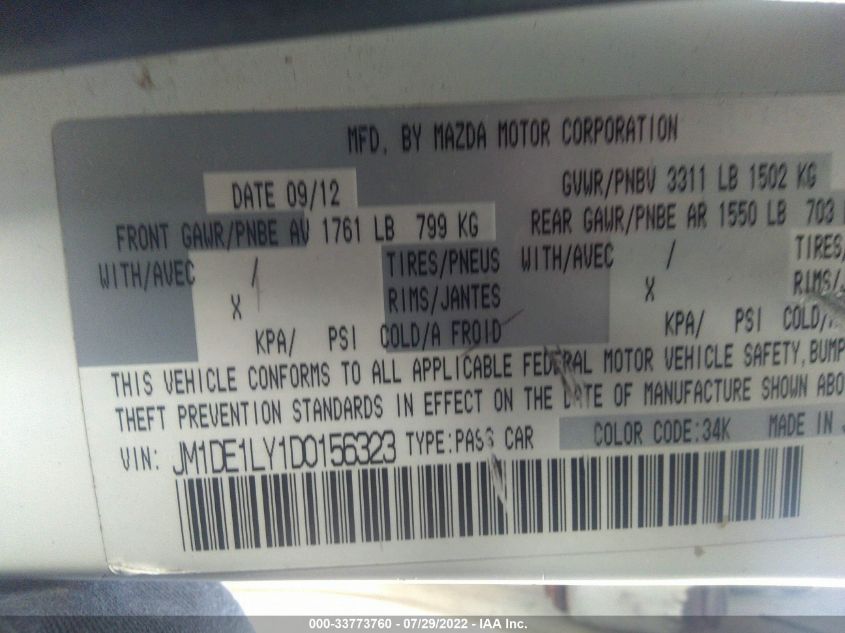 2013 MAZDA MAZDA2 TOURING JM1DE1LY1D0156323