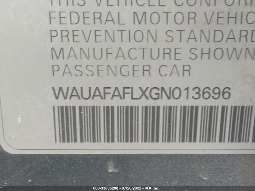 2016 AUDI A4 PREMIUM WAUAFAFLXGN013696