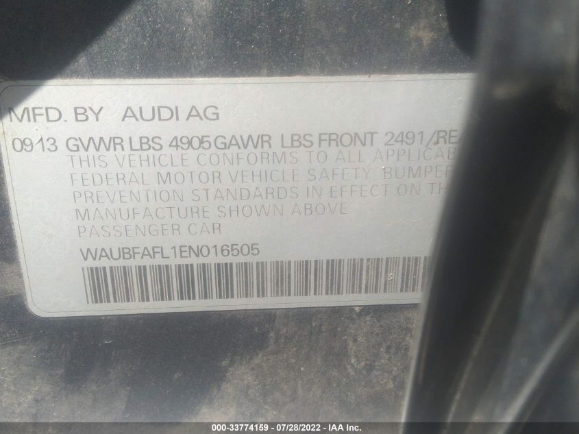 2014 AUDI A4 PREMIUM WAUBFAFL1EN016505