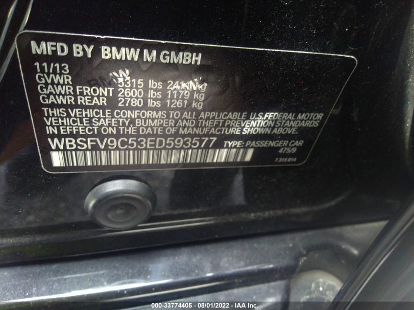 2014 BMW M5 WBSFV9C53ED593577